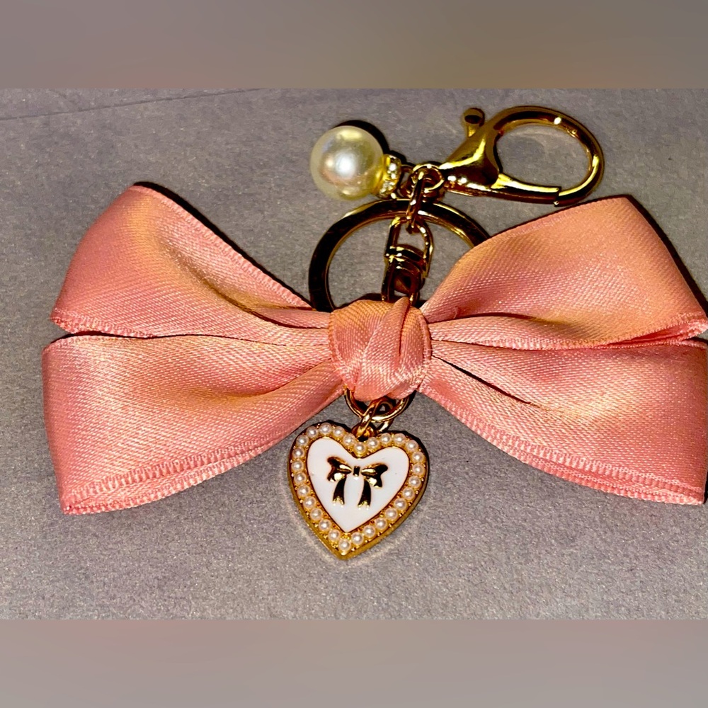 Pink Bow with Heart Charm & Pearl Bag Charm/Keychain NIP